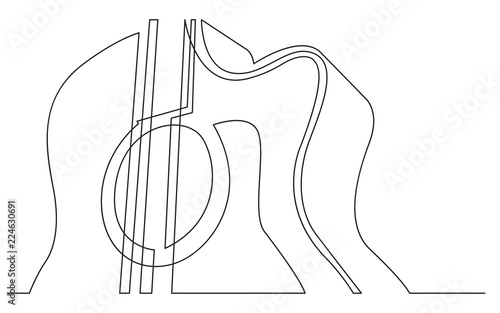 continuous line drawing of acoustic guitar closeup view