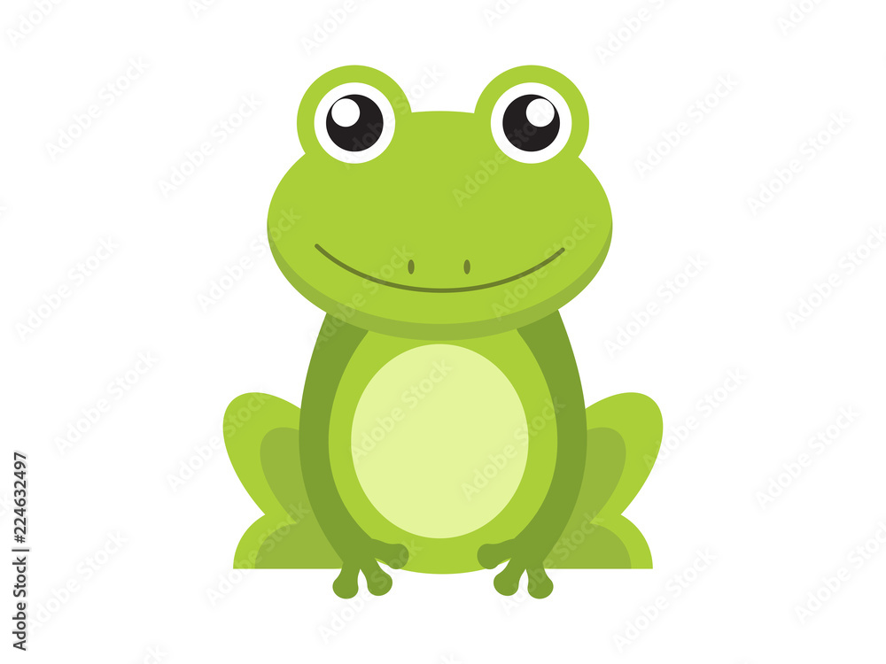 Green frog cartoon character isolated on white background - obrazy, fototapety, plakaty 