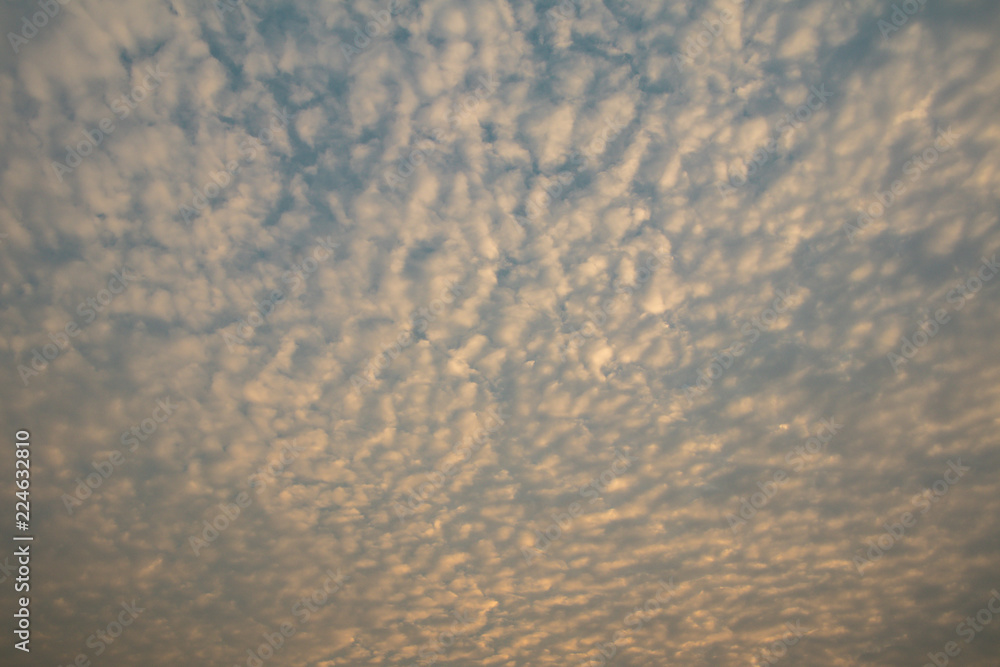 Deep blue sky and white cloud background.In the sky with Altocumulus Perlucidus or Stratocumulus Perlucidus Cloud Background.
