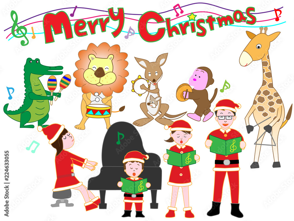 Fototapeta premium 家族と動物たちのクリスマスコンサート