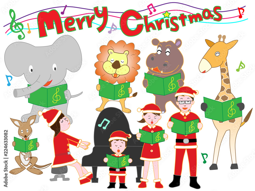 Fototapeta premium 家族と動物たちのクリスマスコンサート