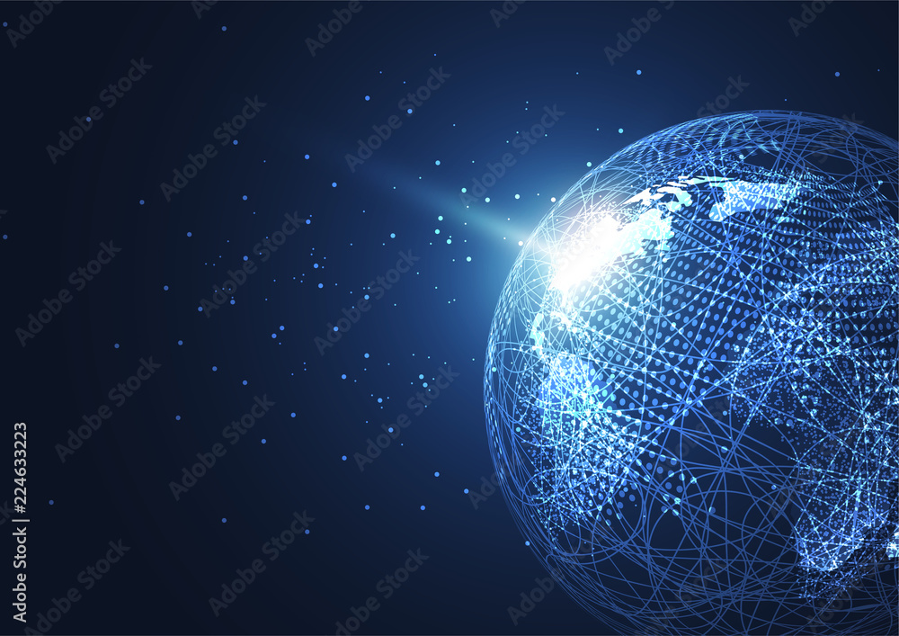 Naklejka premium Global network connection. World map point and line composition concept of global business. Vector Illustration