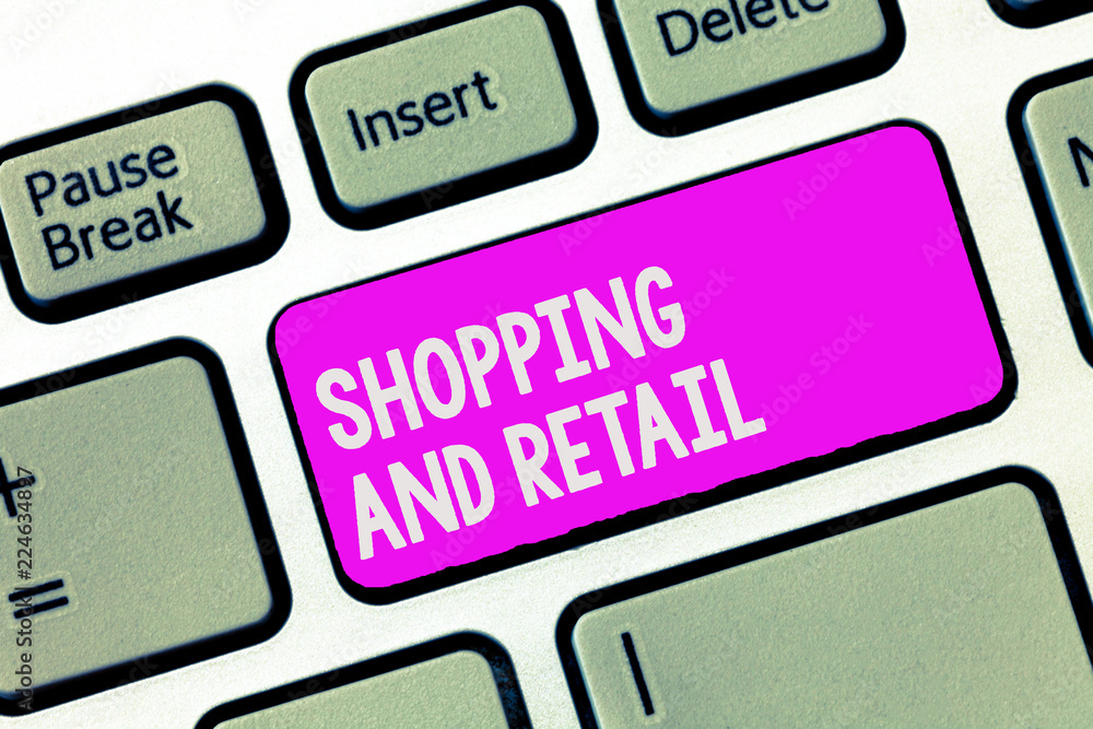 Writing note showing Shopping And Retail. Business photo showcasing Process of Selling Consumer Goods Services to customers. Writing note showing Shopping And Retail. Business photo showcasing Process of Selling Consumer Goods Services to customers.