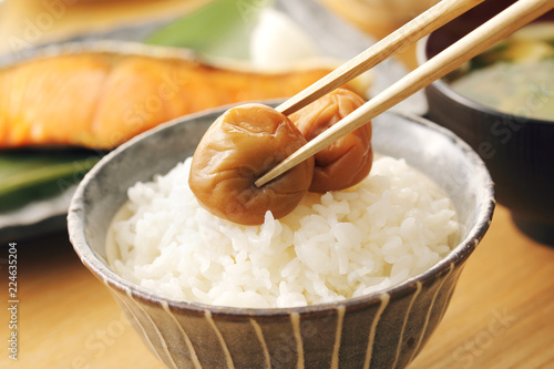 梅干とごはん　Japanese salt plums and rice