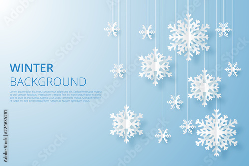 Hello Winter design background. Origami snowfall. Vector Illustration.