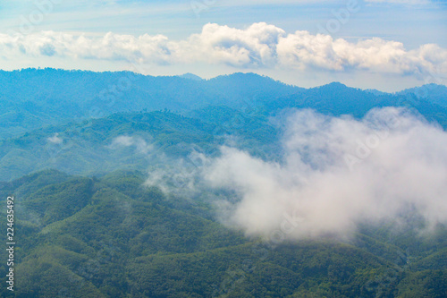 mountain valley landscape and morning fog   Batong mountain   Yala Thailand