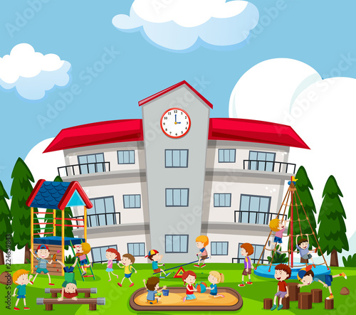 Happy kids playing on playground