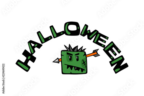 Halloween and zombie face .Cartoon comical color avatar with an arrow in his head