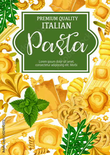 Italian pasta with herbal seasoning, vector