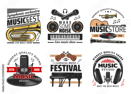 Musical instruments icons, concerts and festival