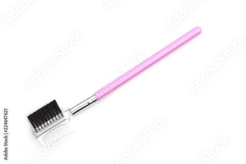 Pink makeup brush isolated on white background.