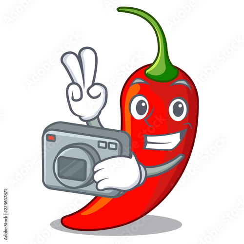 Photographer hot chili pepper on cartoon table
