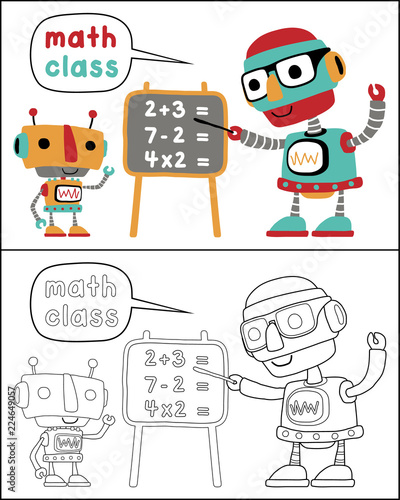 smart robot vector cartoon, coloring book or page