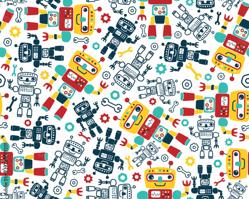 Seamless pattern vector with robots cartoon