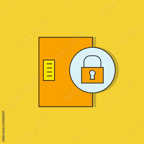 door and key lock icon on yellow background