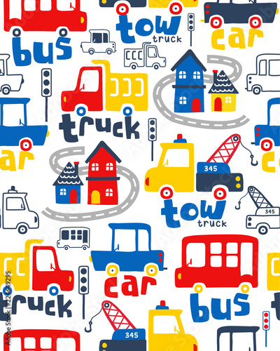 Seamless pattern vector with vehicles cartoon