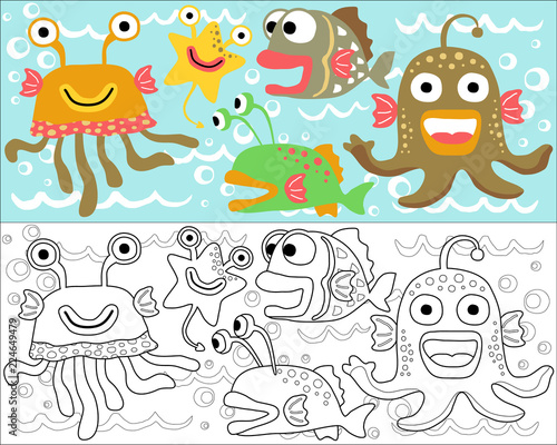 Vector illustration of monsters cartoon, coloring book or page