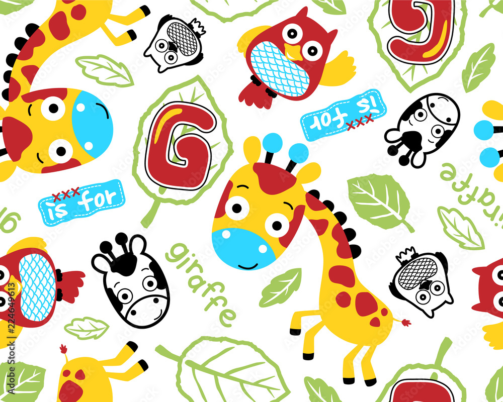 Obraz premium Vector seamless pattern of giraffe and owl cartoon