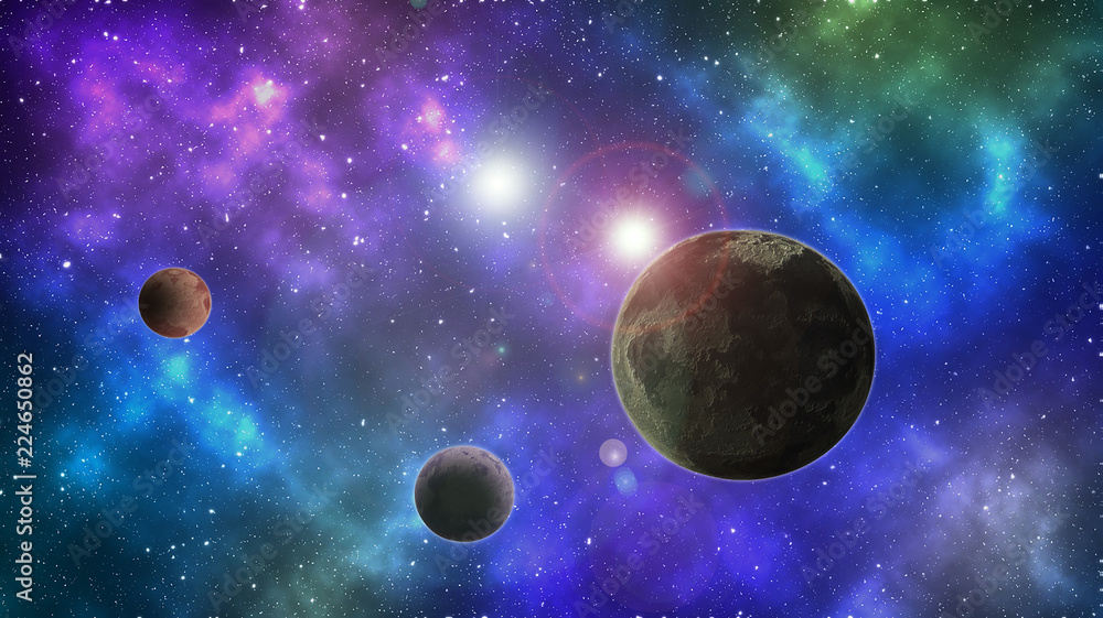 Obraz premium Beautiful space background. Planet and moon