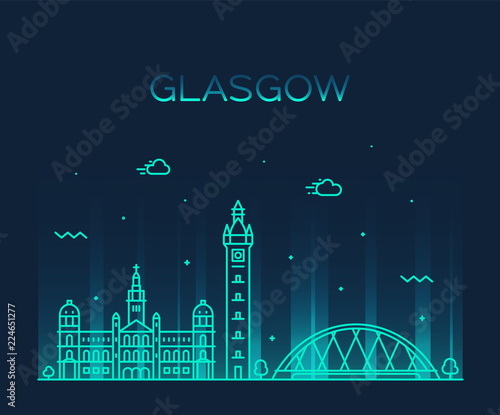 Glasgow skyline Scotland trendy vector line style
