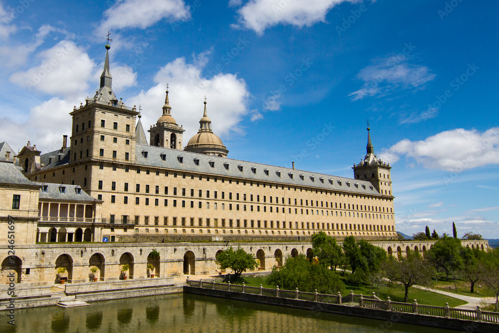 Royal Monastery of San Lorenzo de El Escorial near Madrid. View of the main building from the back gardens.