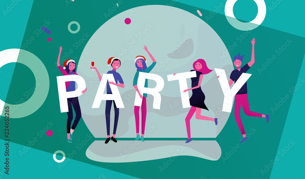 Abstract party poster with happy dancing people. Abstract party poster with happy dancing people.