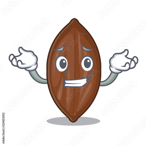 Grinning character pecan nuts in wood bowl