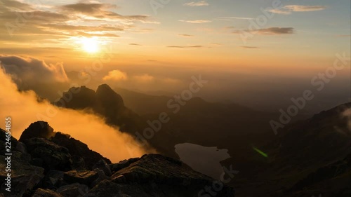 View from Kozi Wierch at Hala Gasienicowa and Czarny Staw Gasienicowy. Tatra Mountains, Poland. Hyperlapse. photo