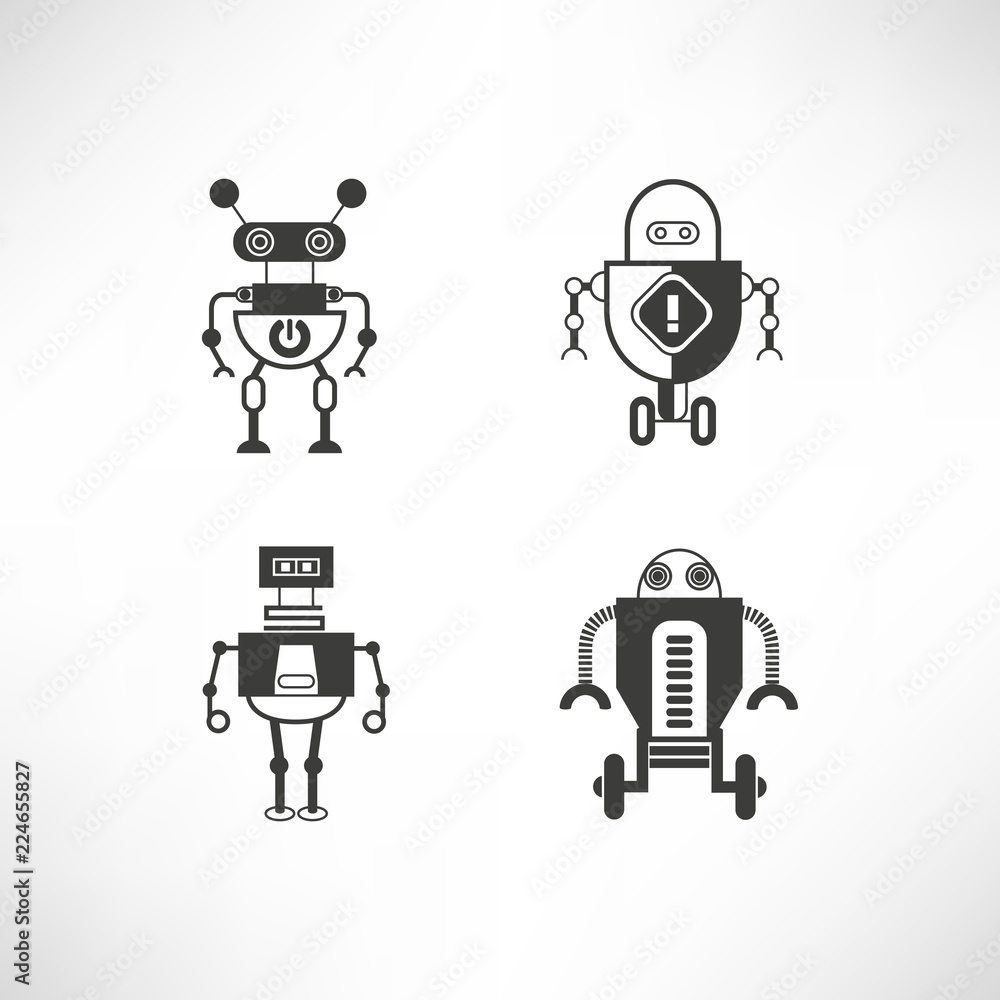 robot character icons set robot character icons set