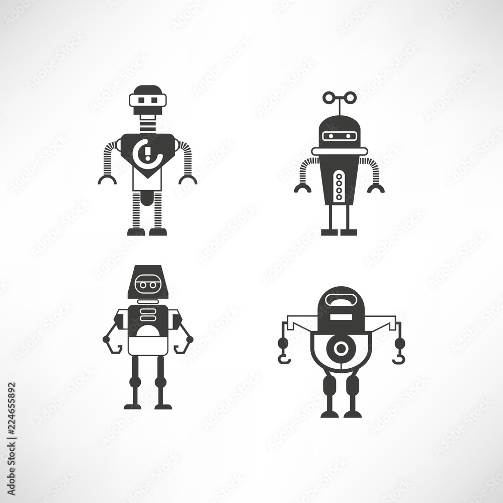 robot character icons set robot character icons set