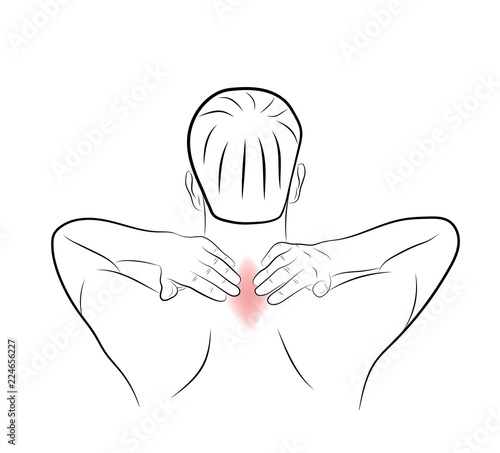 pain in the neck. self-massage of the neck. vector illustration.