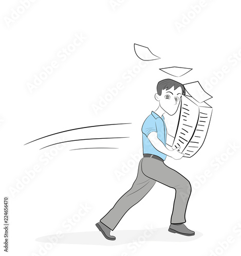 a man is running with a pile of papers. business employment. vector 