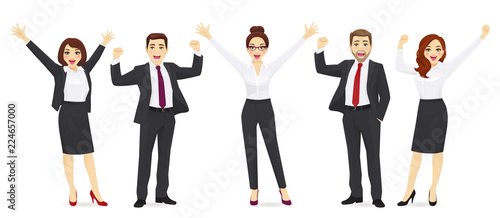 Group of happy business people celebrating vector illustration