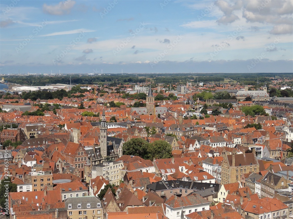 Бельгия, город Брюгге, вид с колокольни Белфорт, вид с высоты 83 метра, крыши