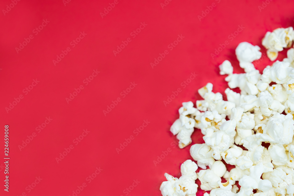 Popcorn on color background with copy space.