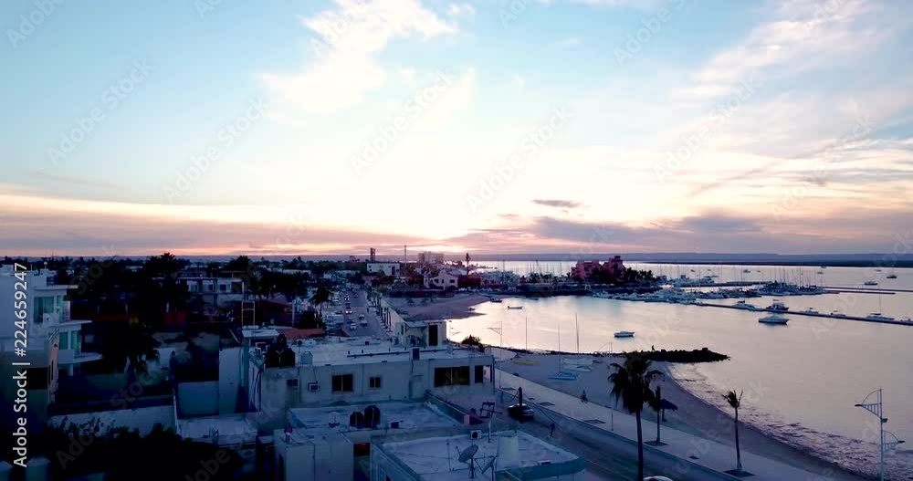 La Paz Mexico Drone Aerial 4k Harbor, Bay, and Marina at Twilight and Dusk La Paz Mexico Drone Aerial 4k Harbor, Bay, and Marina at Twilight and Dusk
