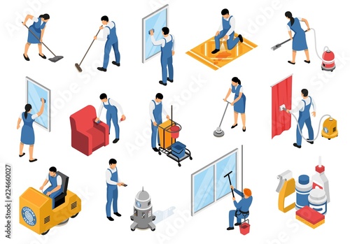 Cleaning Service Isometric Set
