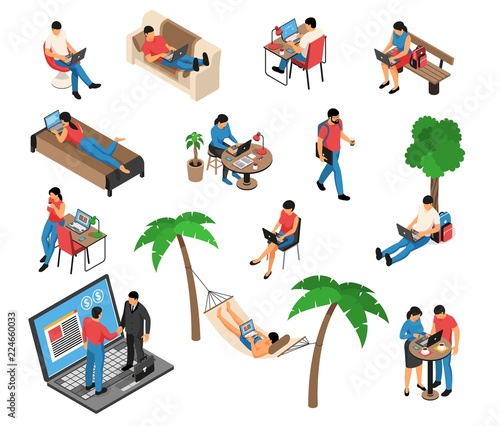 Freelancer Work Isometric Set 