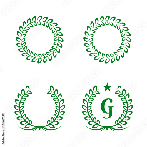 Green nature leaf logo set template vector illustration