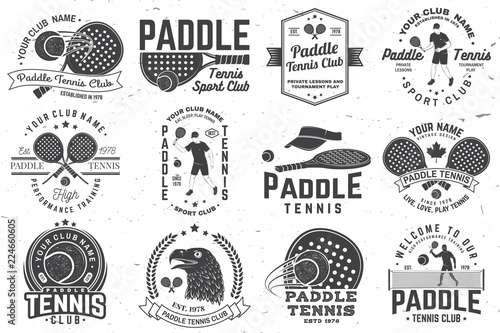 Set of Paddle tennis badge, emblem or sign. Vector illustration. Concept for shirt, print, stamp or tee.