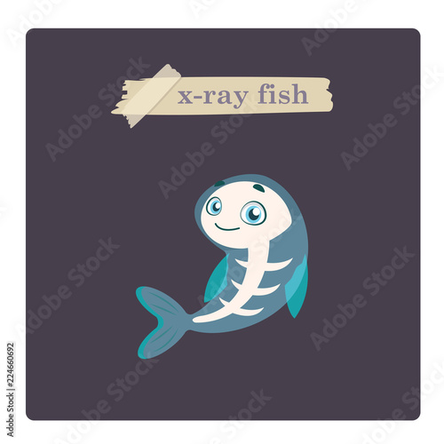 Cute x-ray fish illustration on purple background