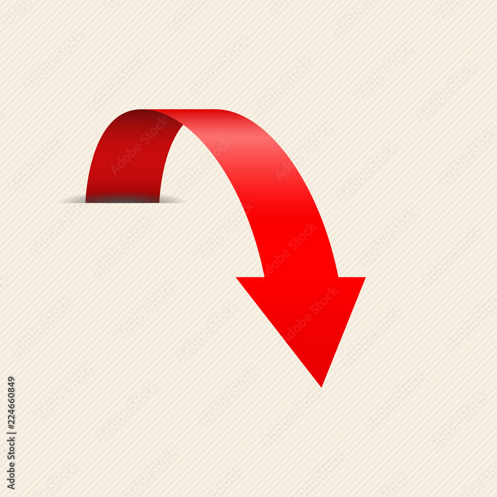 Red DOWN arrow on beige background Red DOWN arrow on beige background