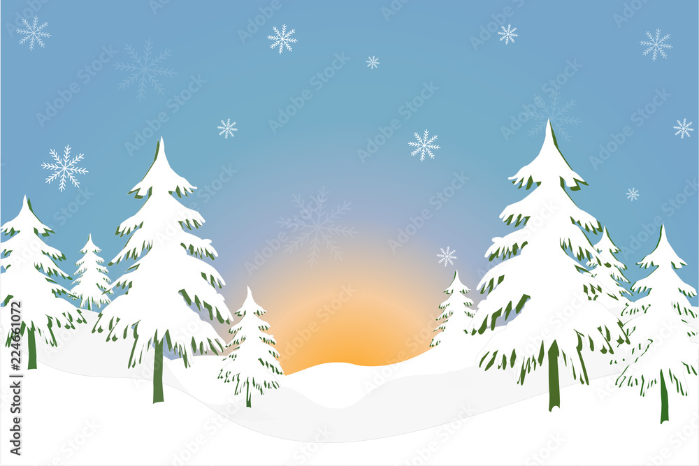 
landscape with fir trees and mountain, vector illustration 