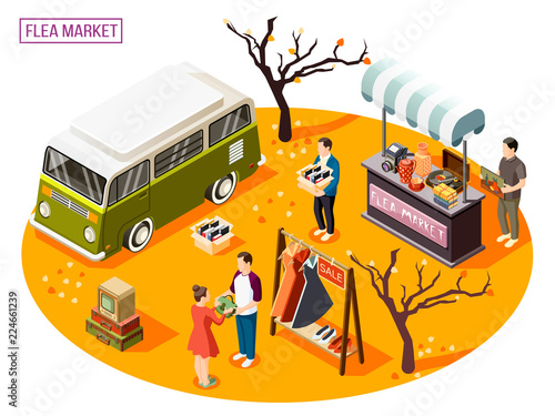 Flea Market Isometric Composition