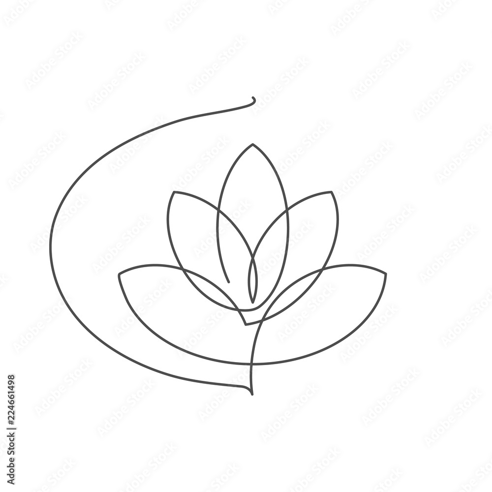 Flower lotus continuous line vector illustration with editable stroke.