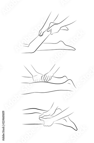 foot massage. hand movements for feet massage. medical recommendations. vector illustration.