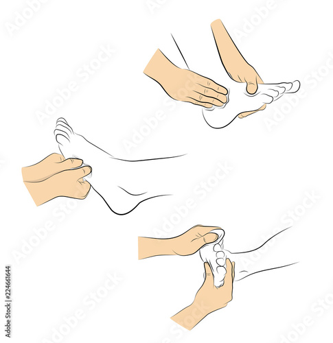 foot massage. hand movements for feet massage. medical recommendations. vector illustration.