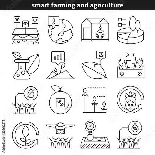 smart farming and agriculture icons in line style