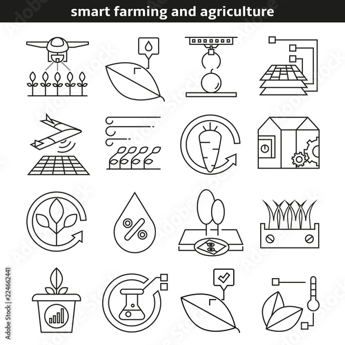 smart farming and agriculture icons in line style