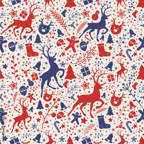 Concept of Christmas wallpaper with decorations - seamless texture. Vector.